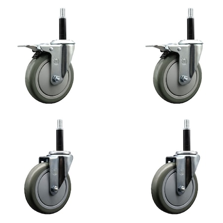 Service Caster 5'' Gray Poly Swivel 3/4'' Expanding Stem Caster Set 2 Total Lock Brakes, 4PK SCC-EXTTL20S514-PPUB-2-S-2-34